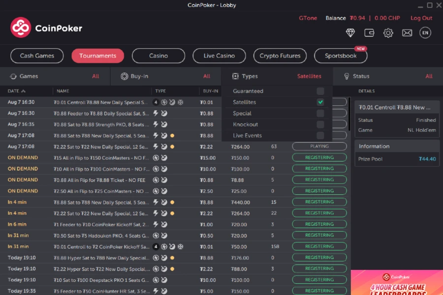 Satélites para grandes torneios