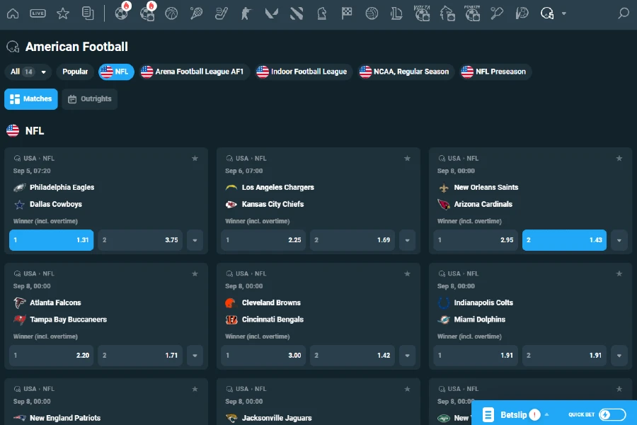 Ampla cobertura da NFL e do futebol americano.