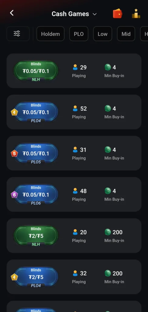 Cash games 24 horas por dia, 7 dias por semana, em vários formatos