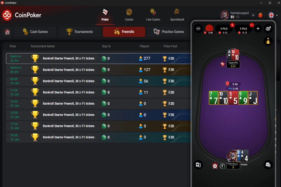 Torneios gratuitos disponíveis o dia todo