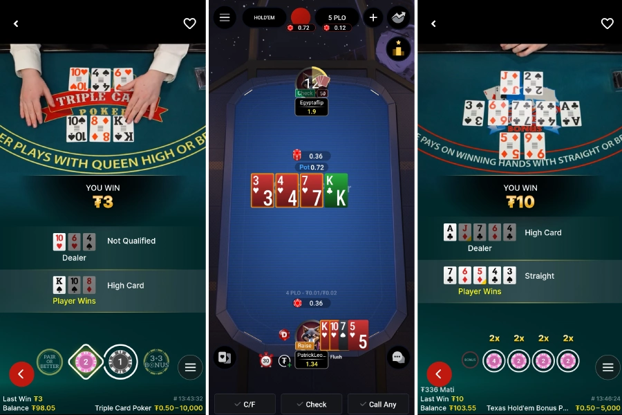 Aplicativo de 3 Card Poker para iOS e Android