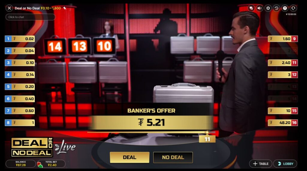 Um jogo de Deal or No Deal com um dealer ao vivo no CoinPoker Casino