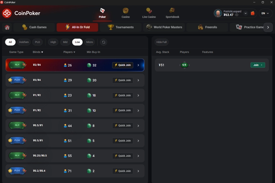 Encontre o All-In or Fold Certo