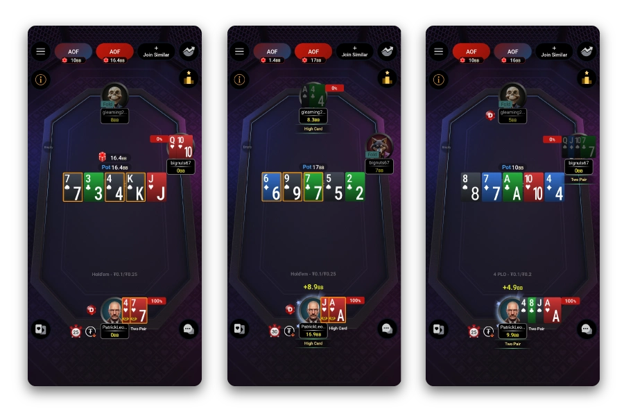 App móvel All-In or Fold para iOS & Android