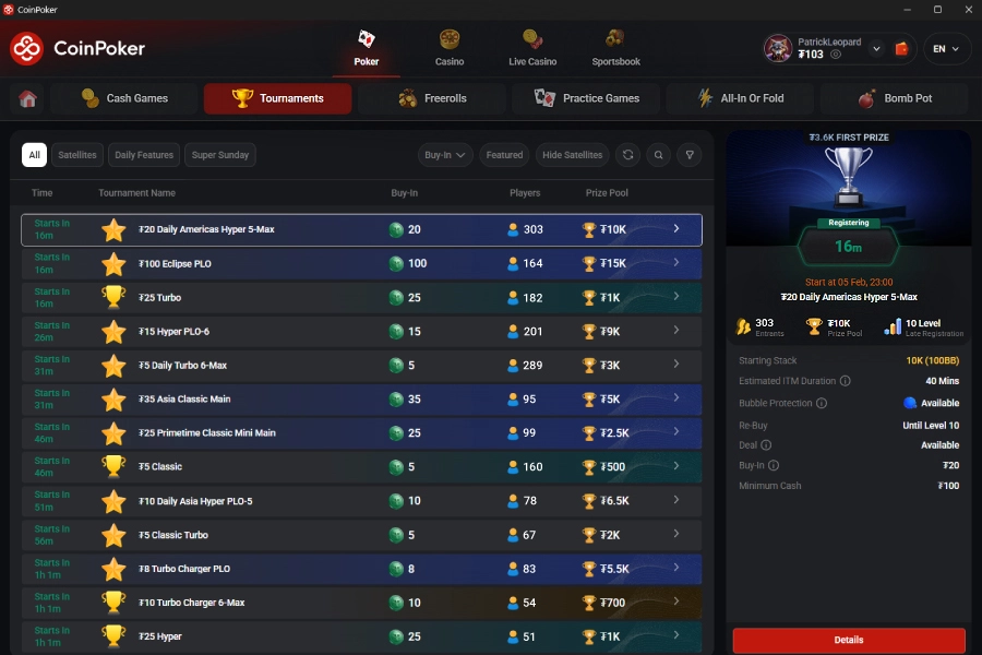 Torneios online de 6-Card PLO 